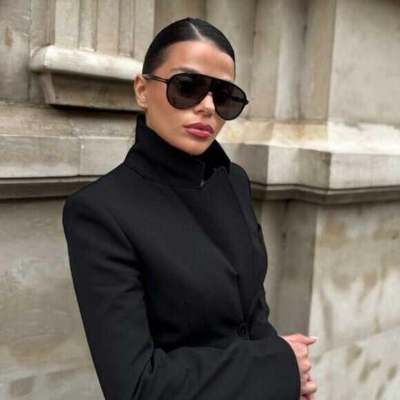 Tom Ford FT1211 01N Vladimir Sunglasses Shiny Black Aviator Frame, Green Lenses main image 4